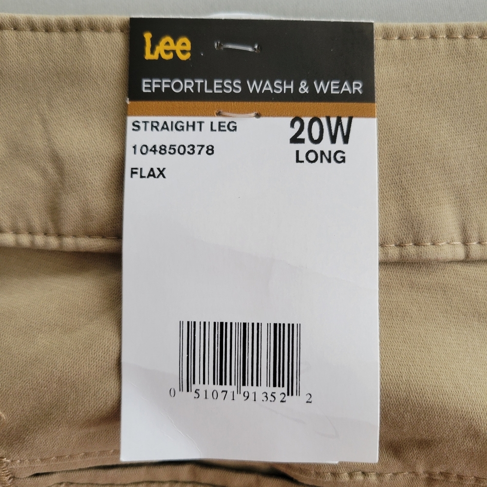 Lee Effortless Wash Wear Pants 20W LONG Flax Relaxed Fit Straight Leg Mid Rise - Picture 14 of 15